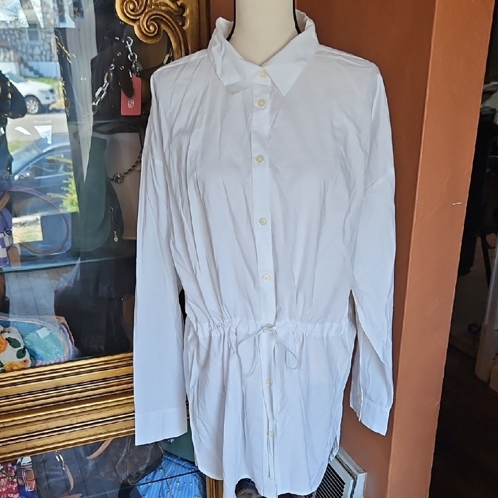 Loft White Tunic Shirt With Drawstring Waist.